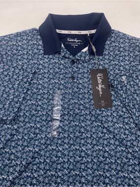Walter Hagen Golf Polo Men Small Performance 11 Floral Dogwood Navy Blue $70 NEW